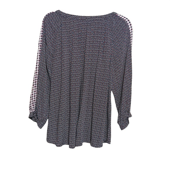 LOFT Geometric Print V Neck Tassel Sleeve Blouse Top Women Medium - Picture 4 of 8